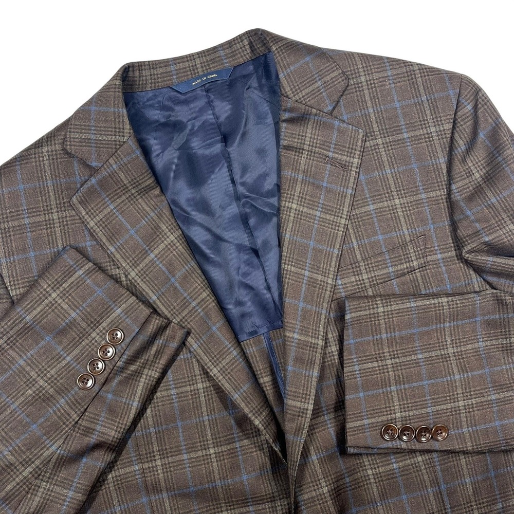 Brooks Brothers Sport Coat Mens 40R Brown Plaid E. Thomas Super 130s Wool Blazer